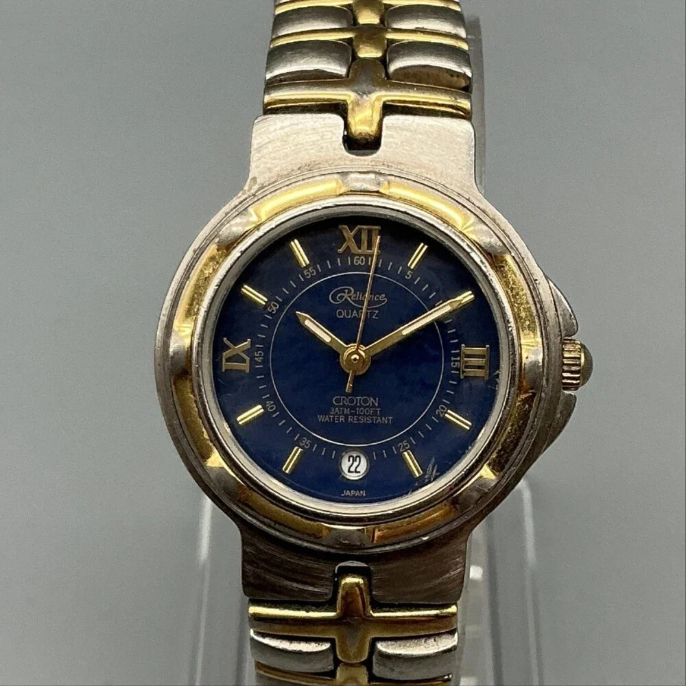 Croton Reliance Womens Watch 25mm Blue Dial Two Tone Bracelet New Battery 6.75